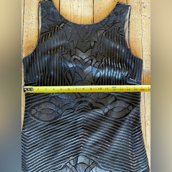 BCBGMaxAzria Black Blue Sequin Feather Hem Mini Dress XS/S Runs Big - Picture 7 of 12